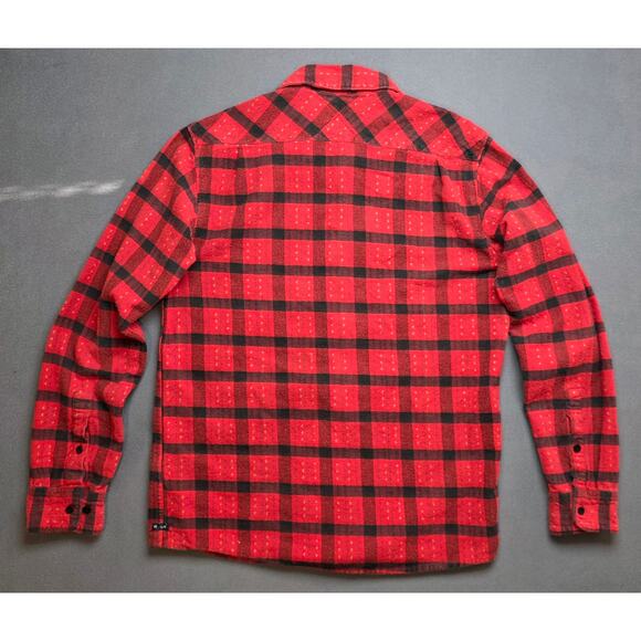 RVCA Mens Medium Flannel Shirt Red Black Plaid Button-up Heavyweight Cotton - Picture 5 of 10